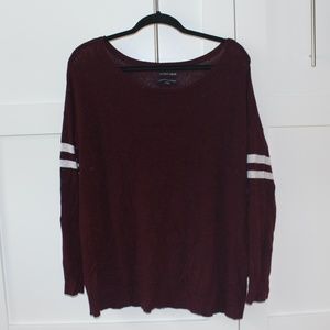 ✿ Waffle Knit Varsity Stripe Maroon Sweater ✿